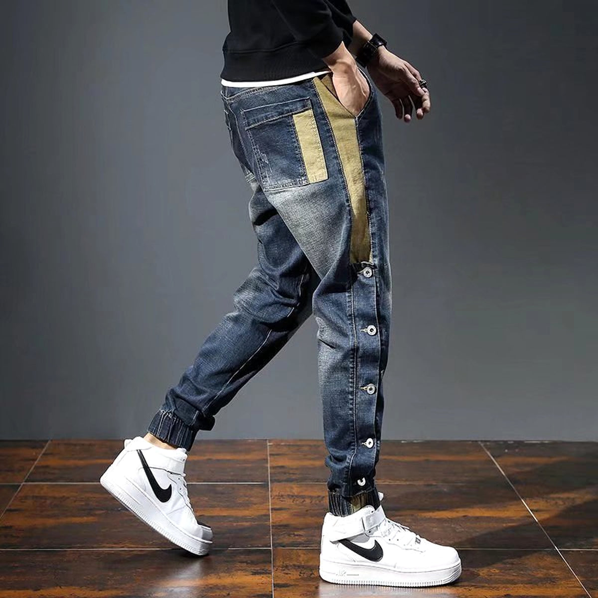 UrbanEase™ – Cropped Harem Denim Pants - enhanced image 1