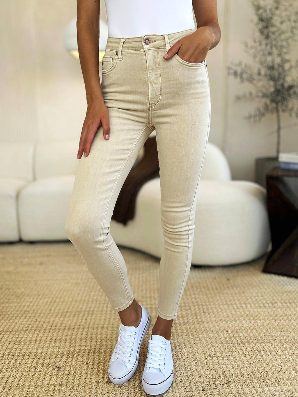 Judy Blue Full Size Garment Dyed Tummy Control Skinny Jeans - enhanced image 1
