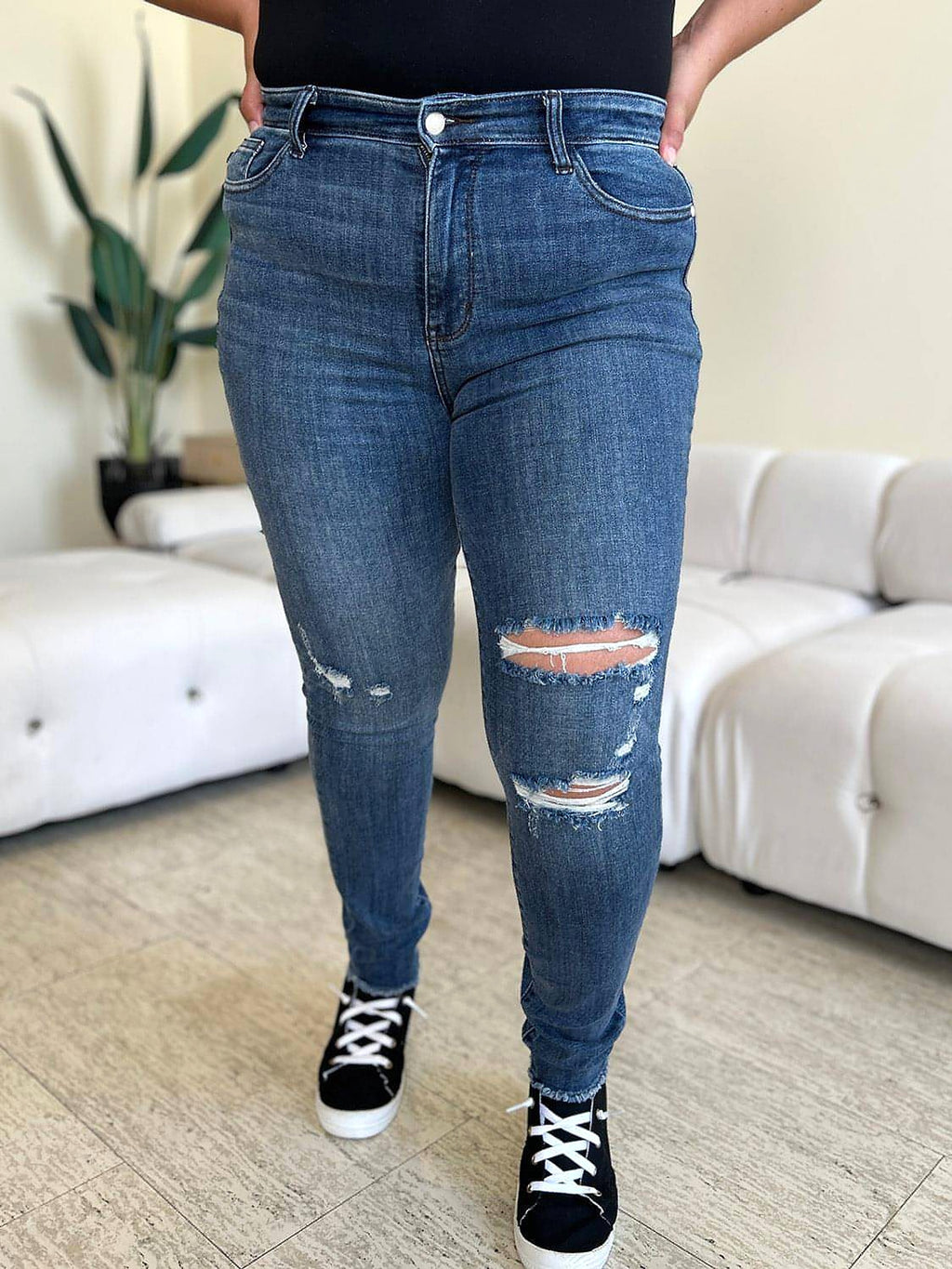 Judy Blue Full Size  High Waist Distressed Skinny Jeans - enhanced image 1