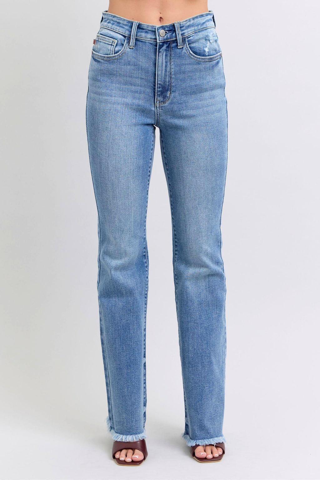 Judy Blue Full Size Raw Hem High Rise Bootcut Jeans - enhanced image 1