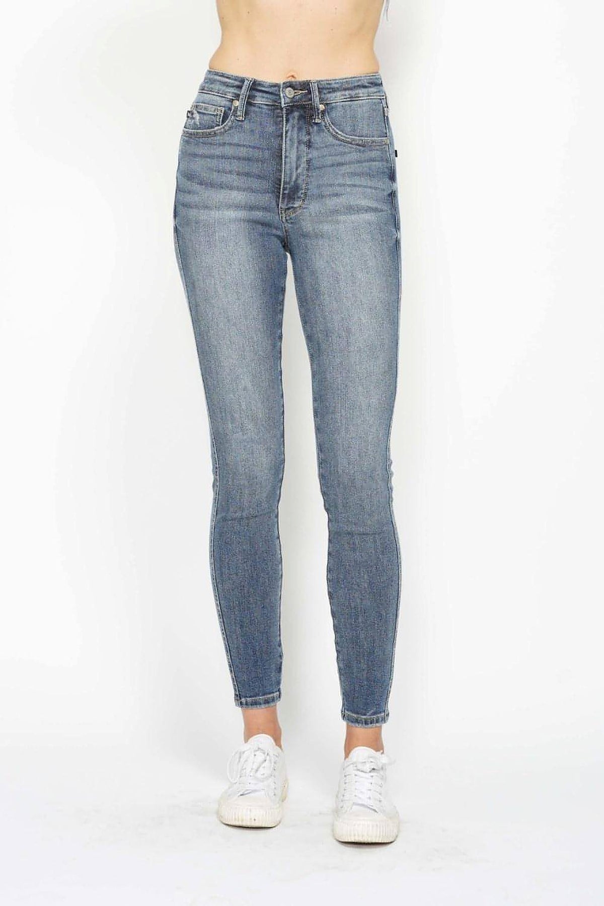 Judy Blue Full Size Tummy Control Contrast Wash Skinny Jeans - enhanced image 1