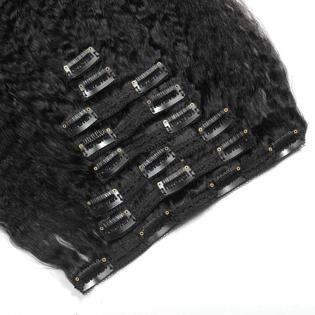 Kinky Straight ClipIn Human Hair Extensions Natural - enhanced image 1
