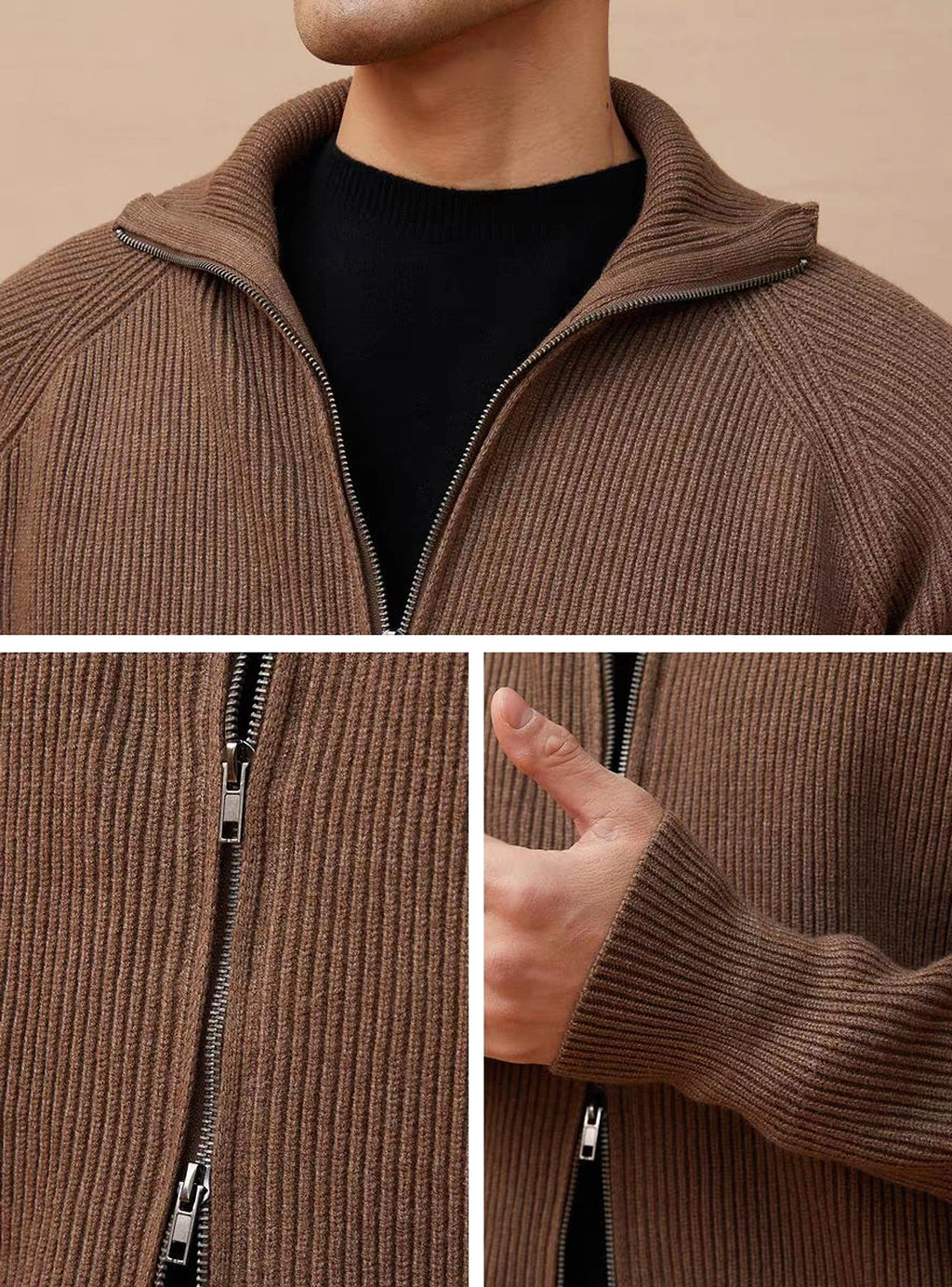 Knitted Zipper Coat Thickened Warm - enhanced image 1