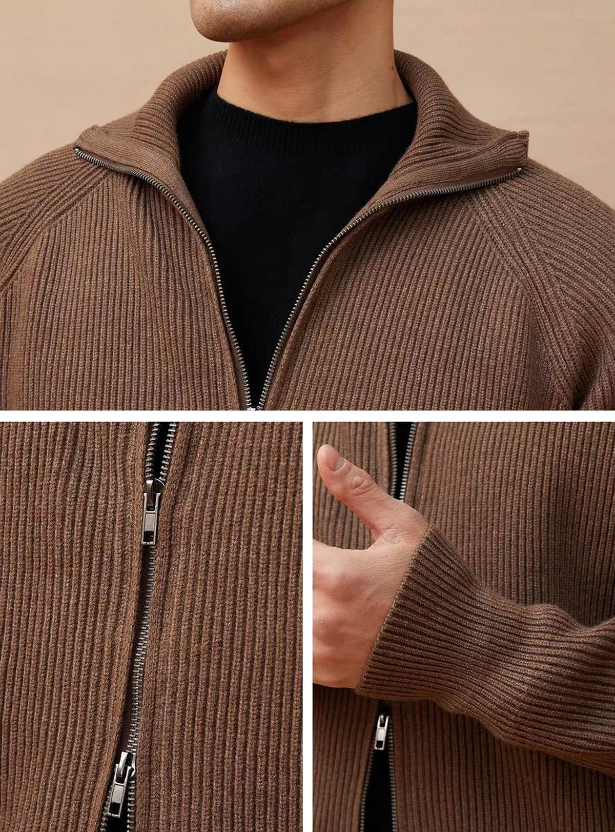 Knitted Zipper Coat Thickened Warm - enhanced image 1