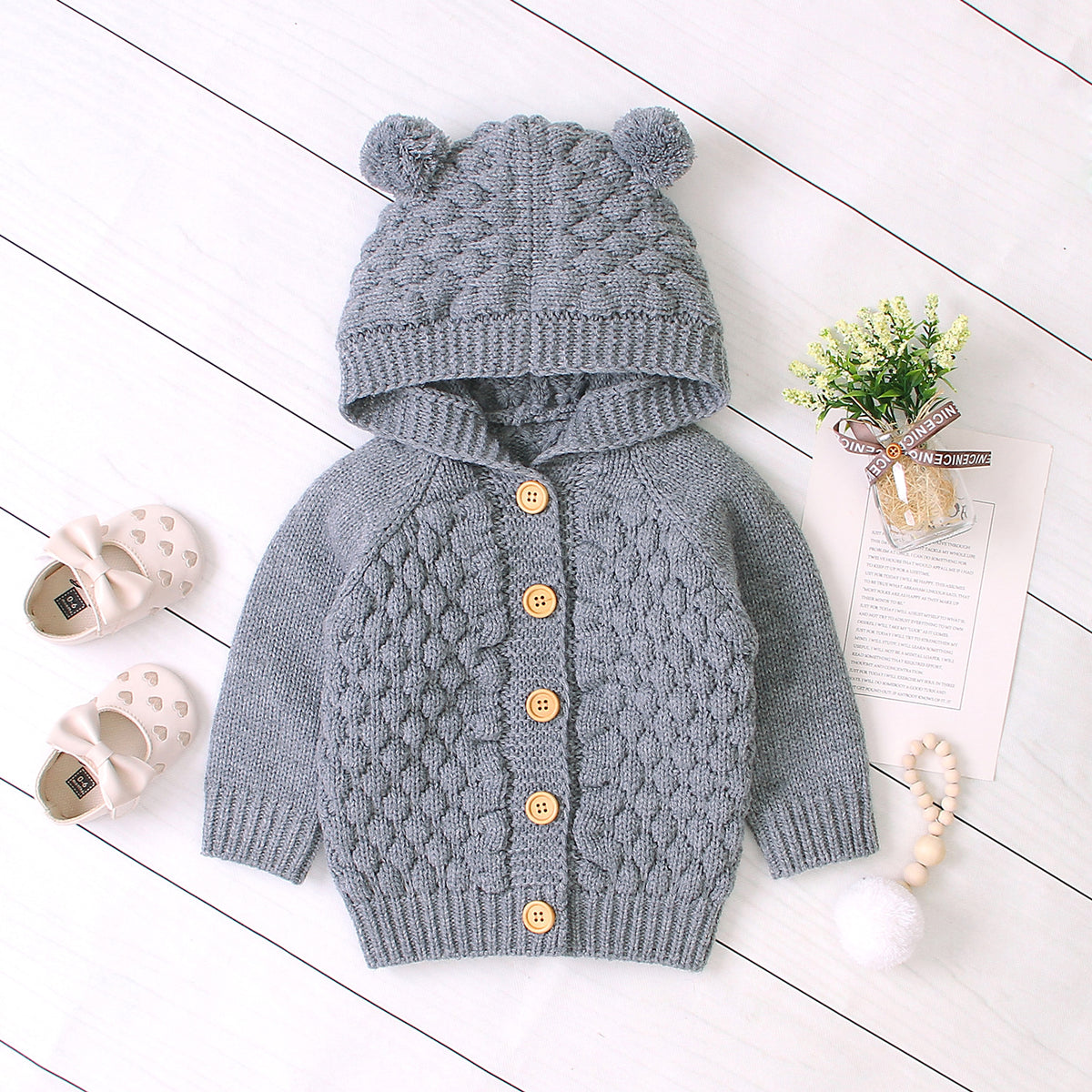KuschelGlöckchen™ – Hooded Knit Jacket with Pom-Pom - enhanced image 1