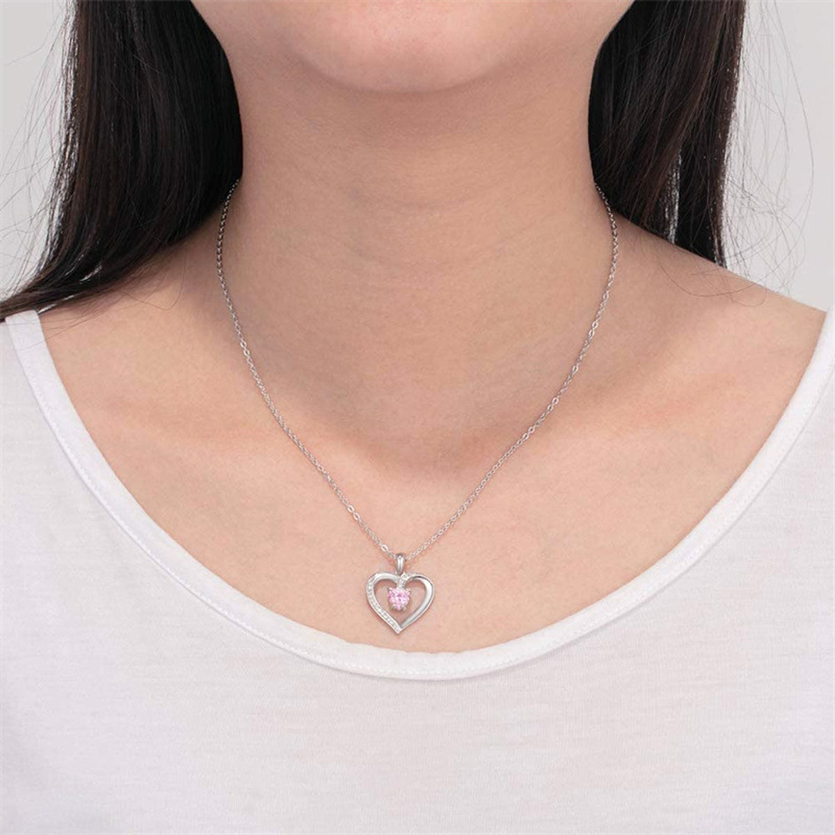 Ladies Elegant Heart Zircon Love Pendant Necklace - enhanced image 1