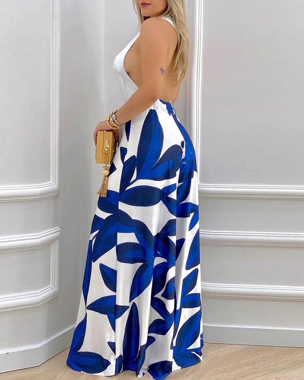 Ladies Fashion Patchwork Halter Jumpsuit - enhanced image 1