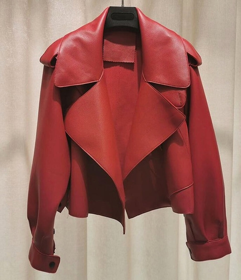 Leather Jacket Women New Outerwear Large Retro - enhanced image 1