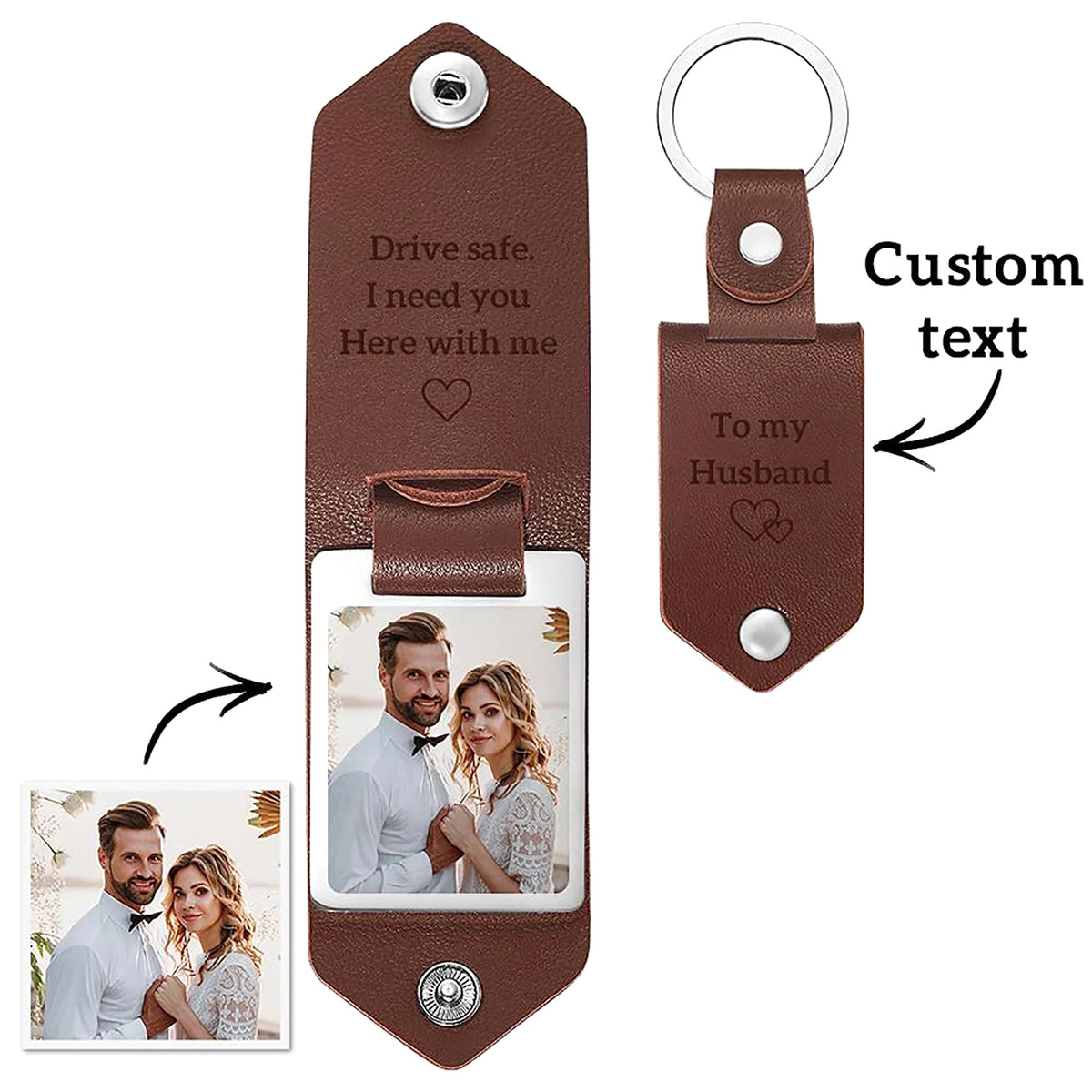 Personalized Leather Photo Keychain – Custom UV Color Printed Keyring - enhanced image 1