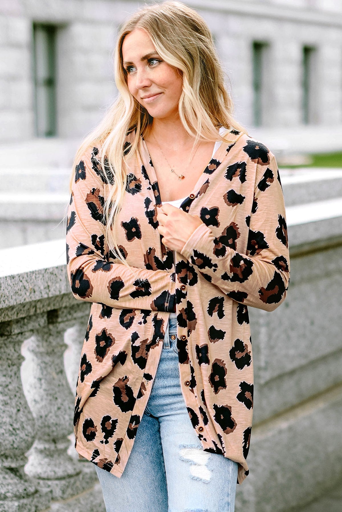 Leopard Printed Open Front Cardigan - enhanced image 1