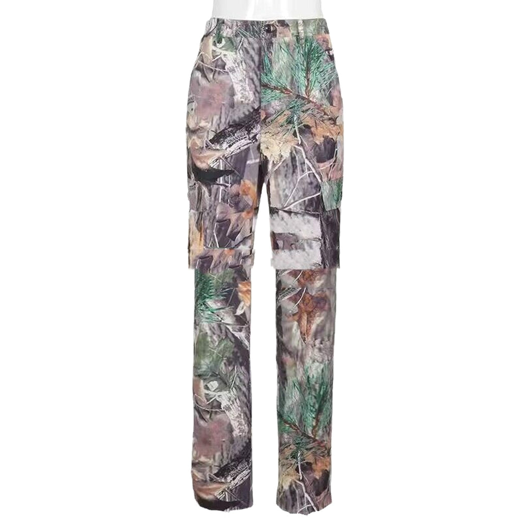 Loose Casual Women Pants With Leaf Print Pockets (Jeans) - enhanced image 1