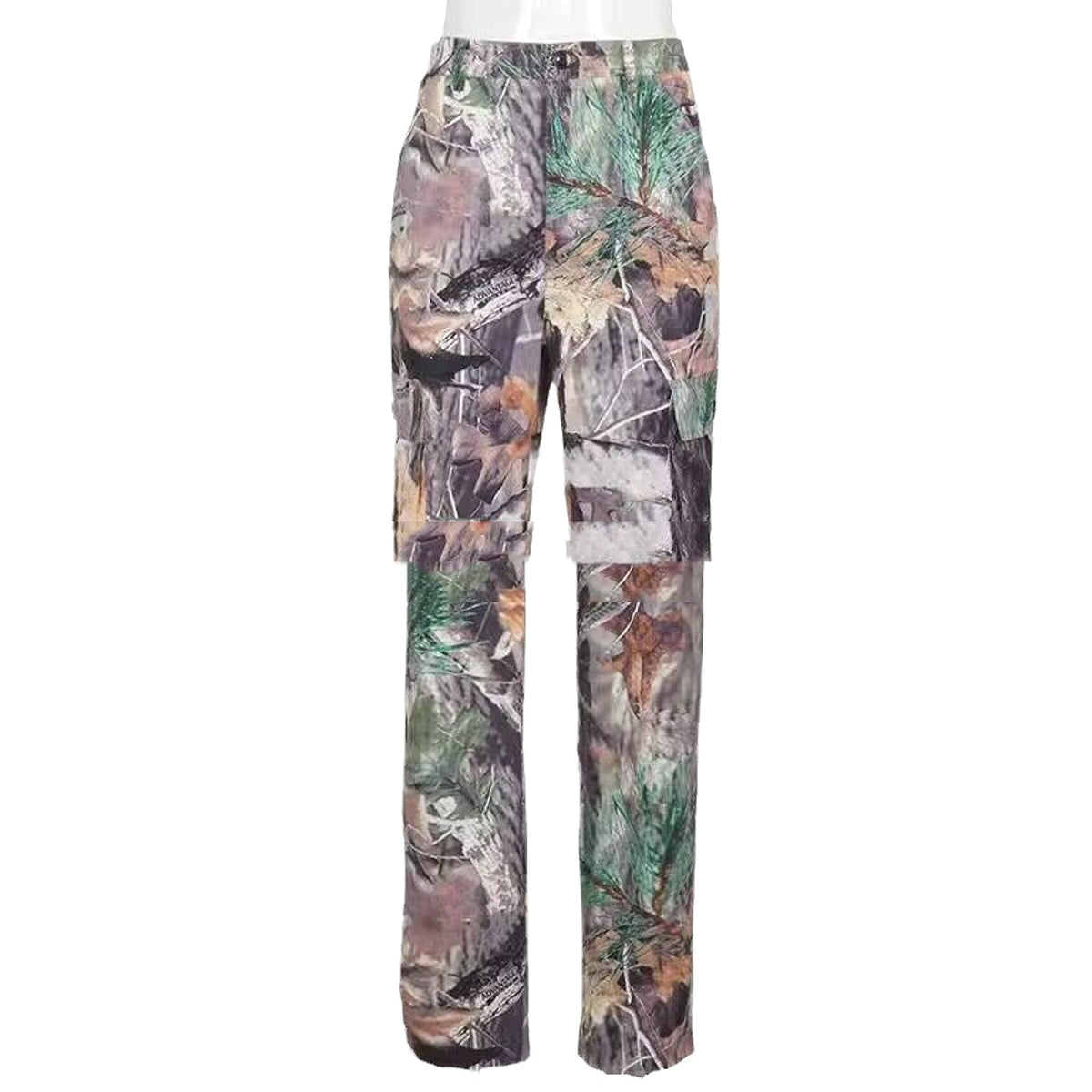 Loose Casual Women Pants With Leaf Print Pockets (Jeans) - enhanced image 1