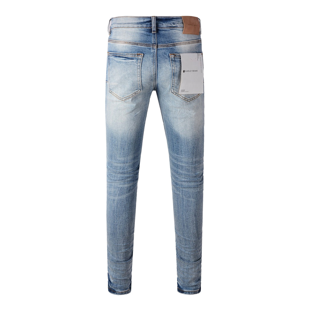 Men’s High-Street Blue Patch Jeans – Urban Style with a Vintage Twist - enhanced image 1