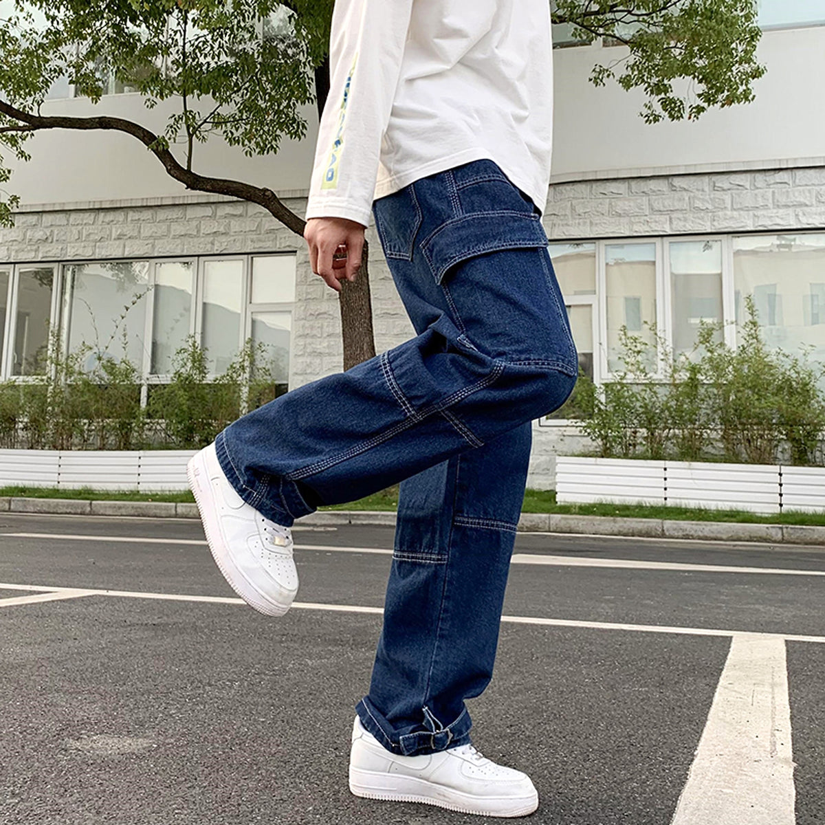 Men Wide Leg Jeans Hip Hop Casual - enhanced image 1