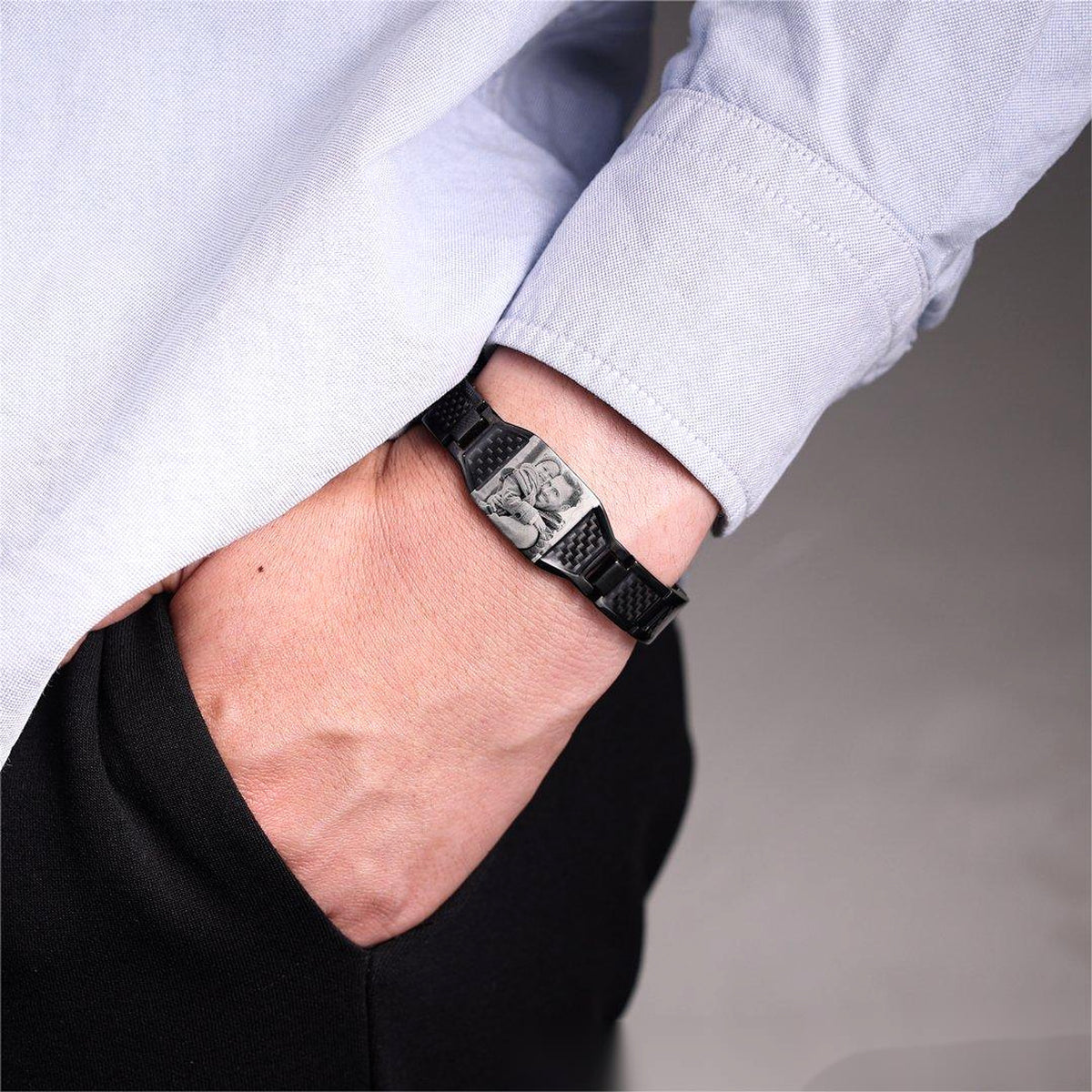 Men's Bracelet Magnet Carbon Fiber Titanium Steel - enhanced image 1