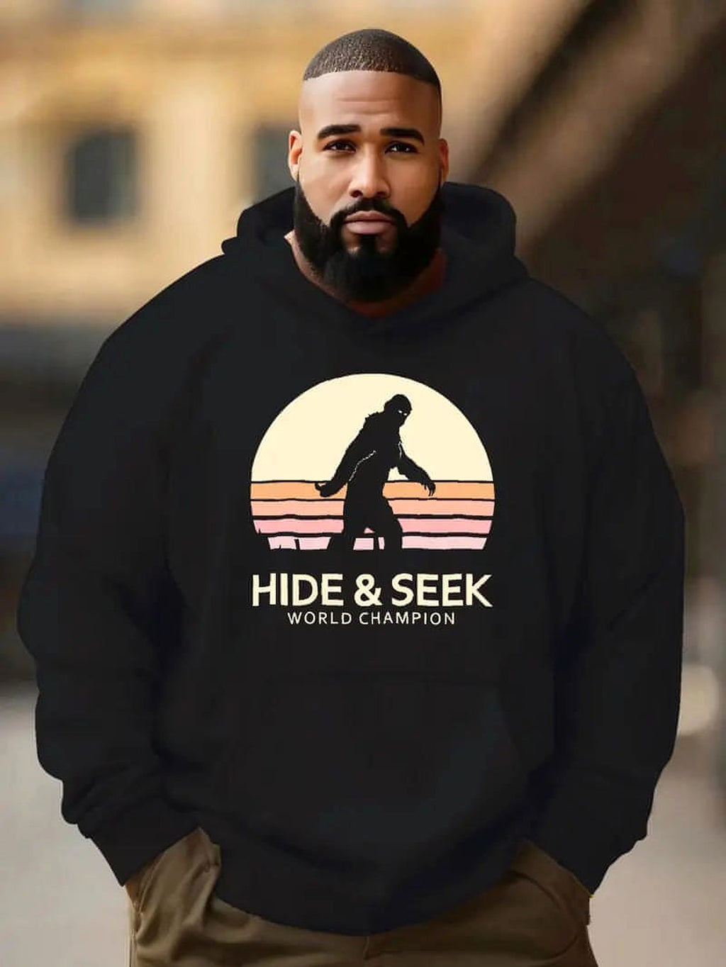 Men's Champion Print Hoodie – Soft Casual Pullover Streetwear - enhanced image 1