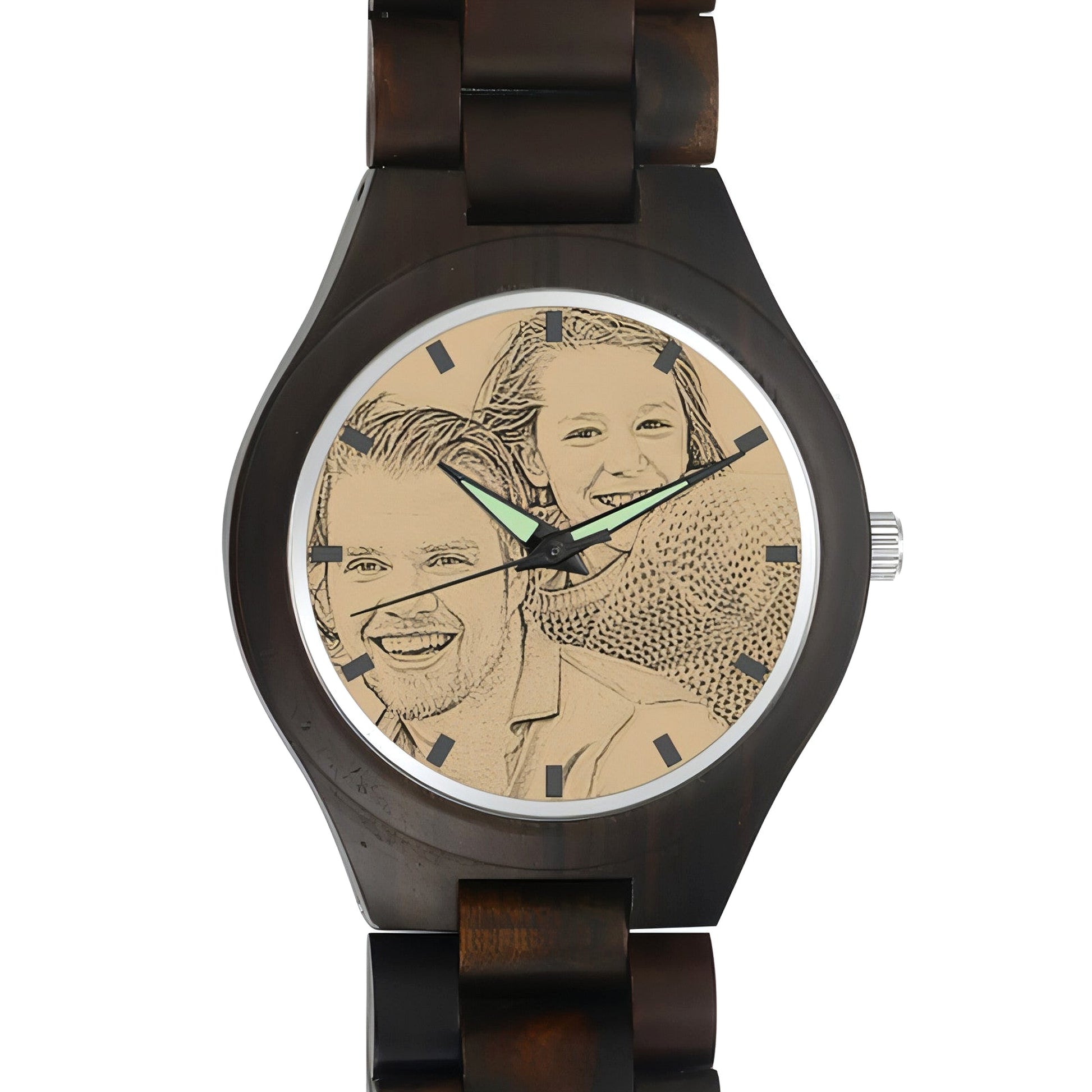 Men’s Engraved Wooden Photo Watch – 45mm with Wooden Strap - enhanced image 1