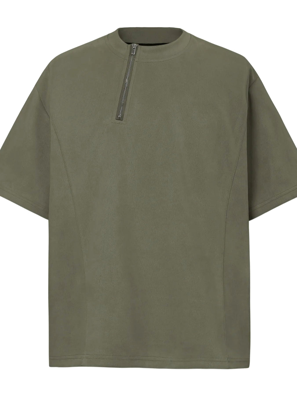 Men's Oversized Diagonal Zip Short Sleeve T-Shirt - enhanced image 1