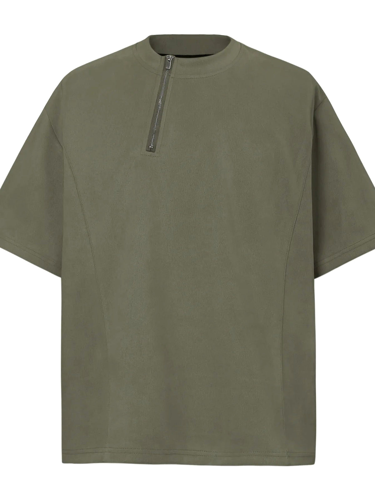 Men's Oversized Diagonal Zip Short Sleeve T-Shirt - enhanced image 1