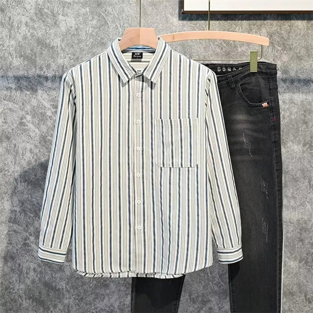 Men's Plus Size Striped Long Sleeve Button-Down Shirt - enhanced image 1