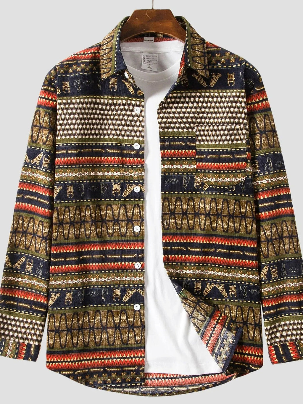 Men's Vintage Ethnic Print Button Down Shirt - enhanced image 1