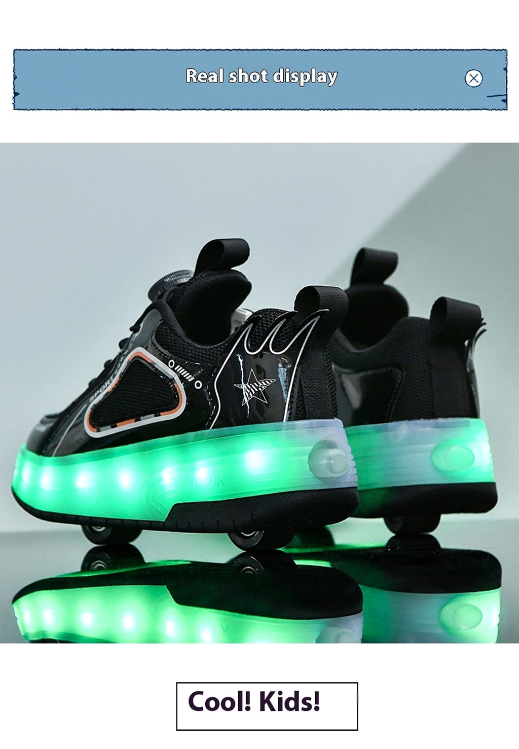 Mesh Double Wheel Heelys Children's Luminous Charging Roller Skating Deformation Skate Shoes - enhanced image 1