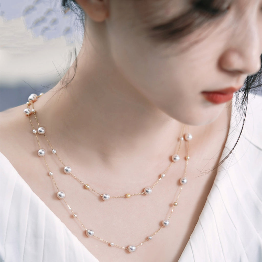 Mixed Color Star Pearl Sweater Necklace - enhanced image 1