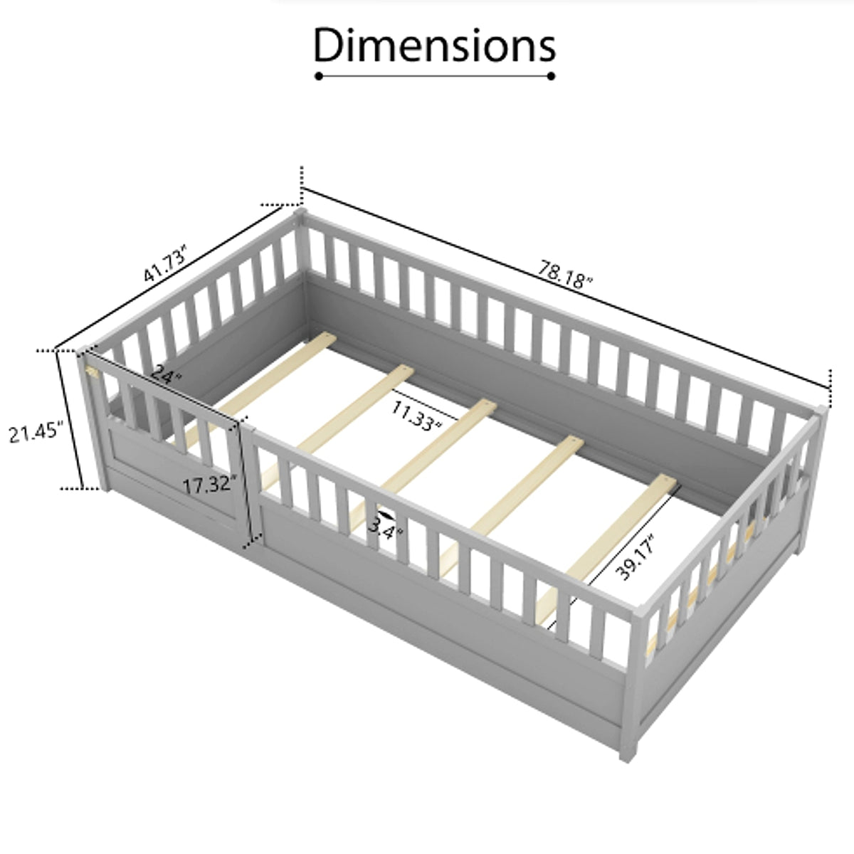 MontessoriPlay™ – Twin Size Wooden Floor Bed with Safety Rails & Door (US Warehouse) - enhanced image 1