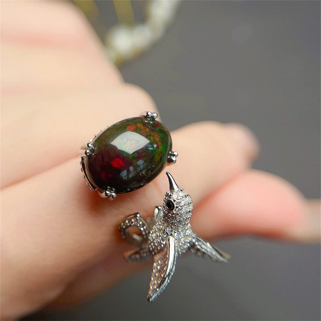 Natural Black Opal Ring For Women - enhanced image 1