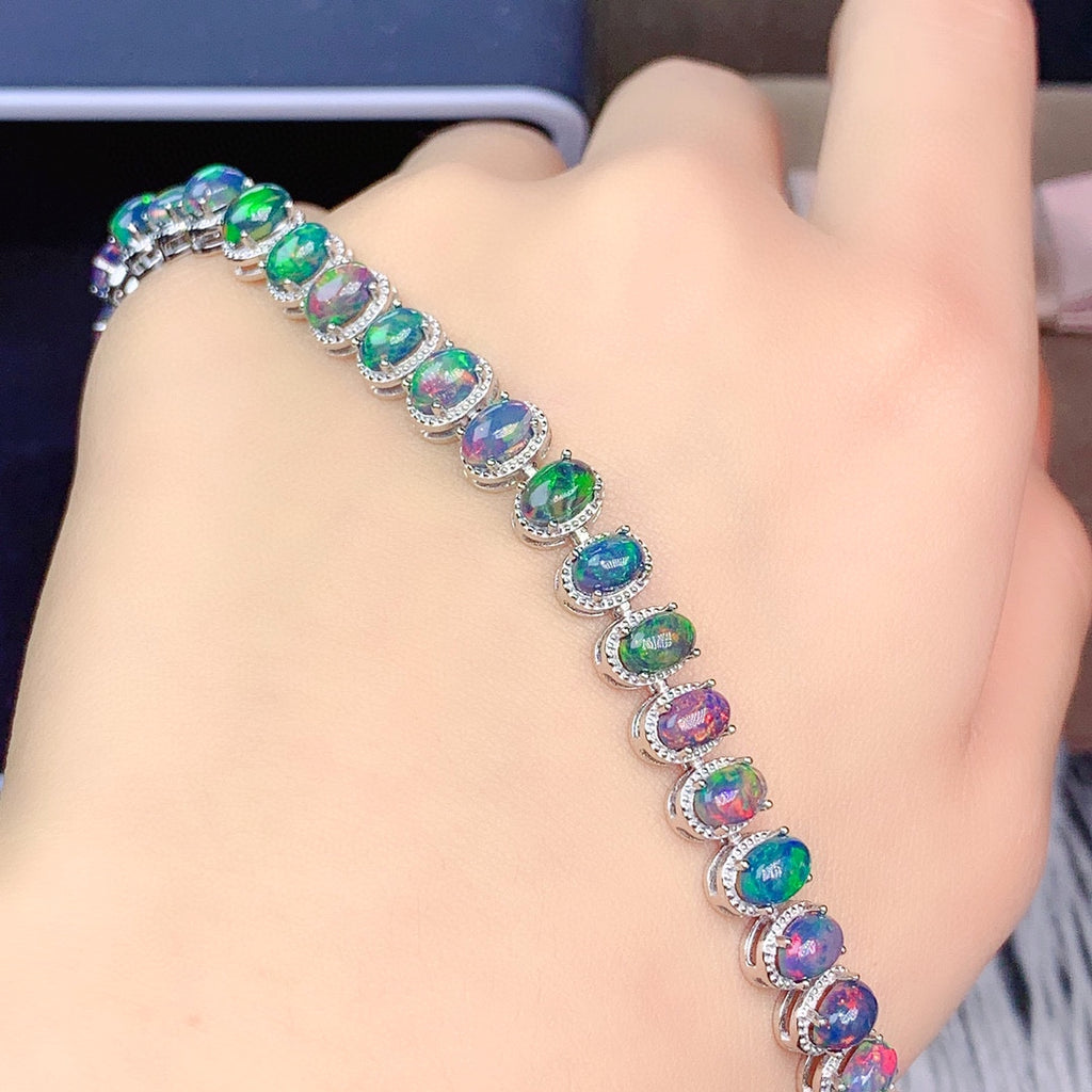 Natural Colorful Black Opal Bracelet Female Crystals - enhanced image 1