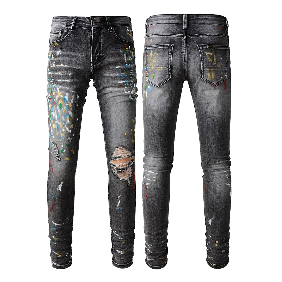 Old Washed Elastic Slim Fitting Gray Jeans For Men - enhanced image 1