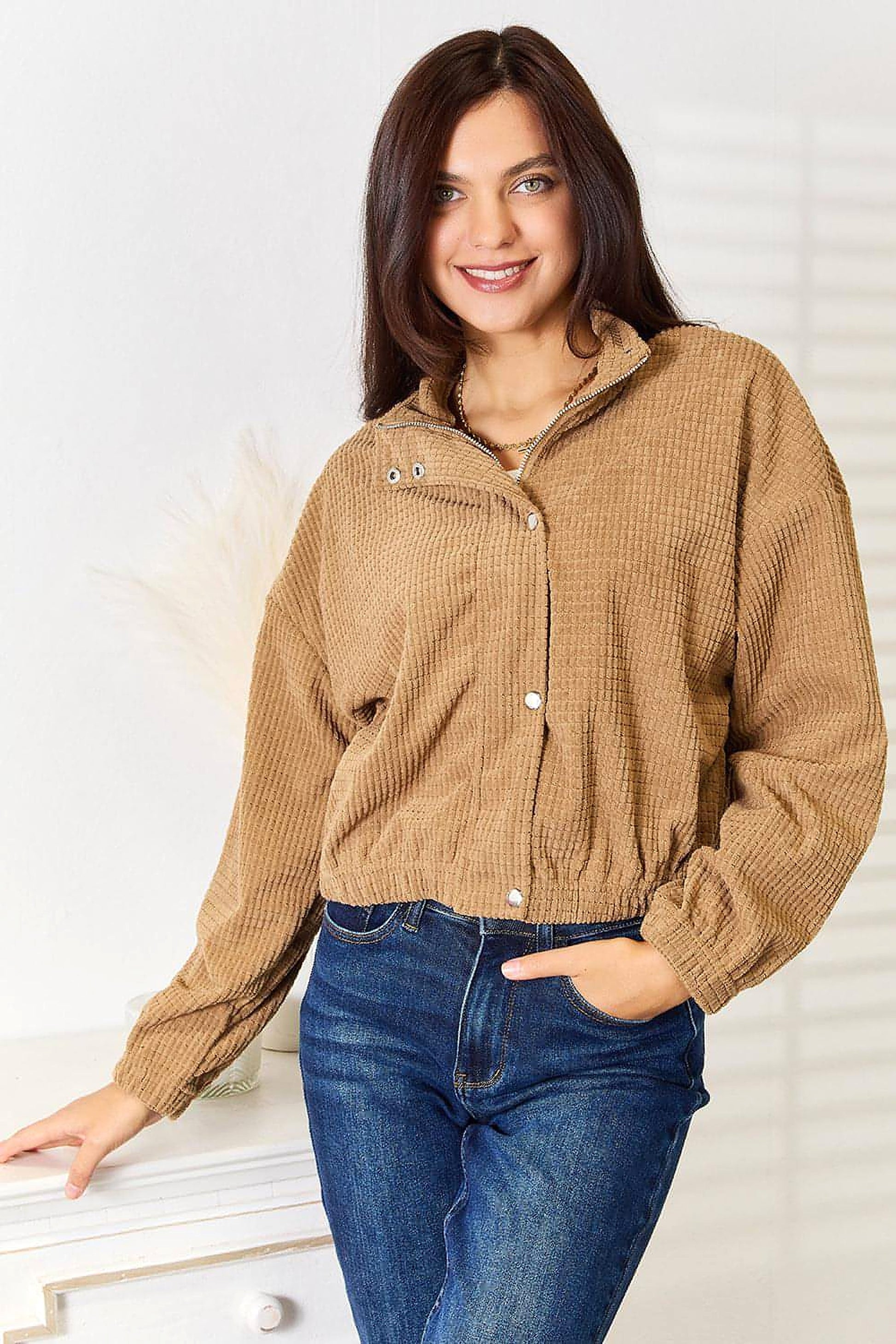 Perfee Long Sleeve Dropped Shoulder Jacket - enhanced image 1