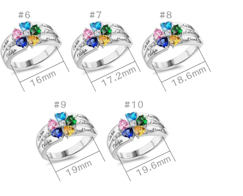 Personalized And Engraved Heart Assortment Birthstones Silver Ring - enhanced image 1