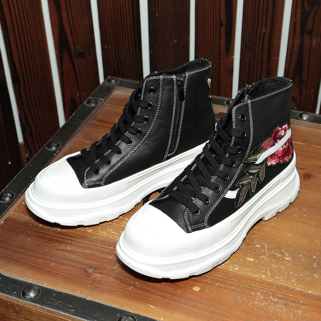 UrbanReign™ – Embroidered Leather High-Tops - enhanced image 1