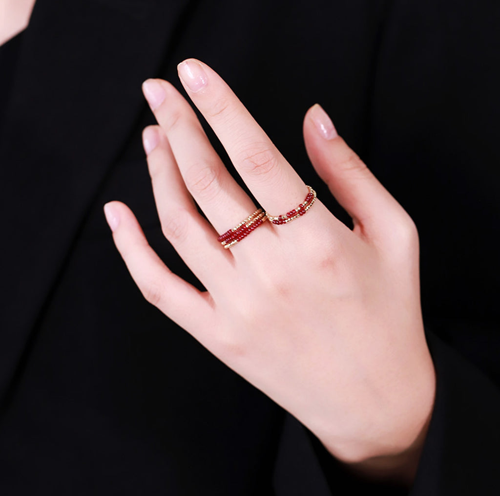 Pigeon Blood Ruby Ring Female 18K Gold Treasure Double-layer Tail Ring Elastic Model - enhanced image 1