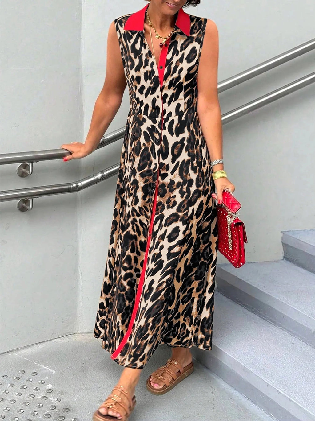 Plus Size Leopard Print Sleeveless Maxi Dress - enhanced image 1