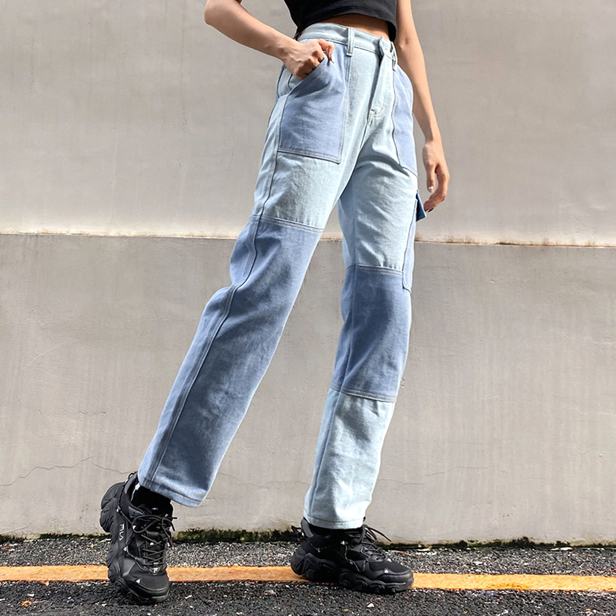 Pocket washed white jeans women - enhanced image 1