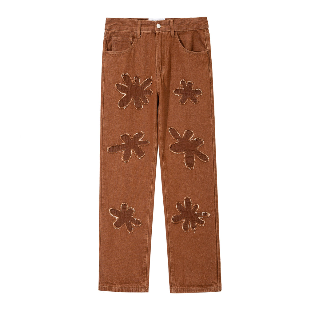 Retro Burnt Flowers Niche Wash Old Jeans For Men - enhanced image 1