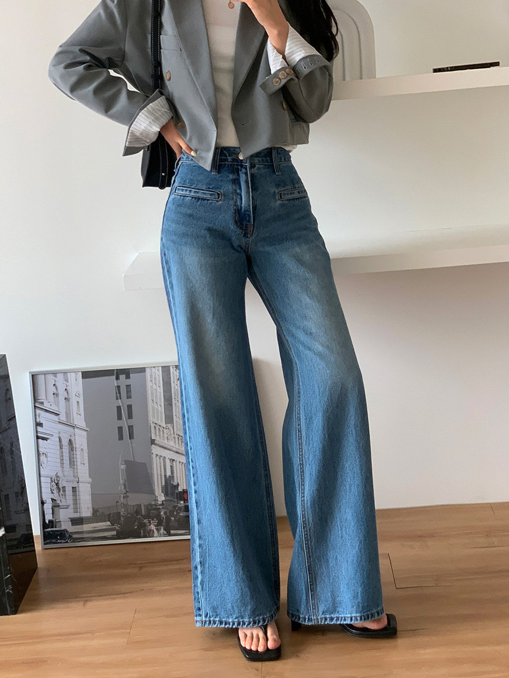 Retro High Waist Slimming Jeans Women - enhanced image 1