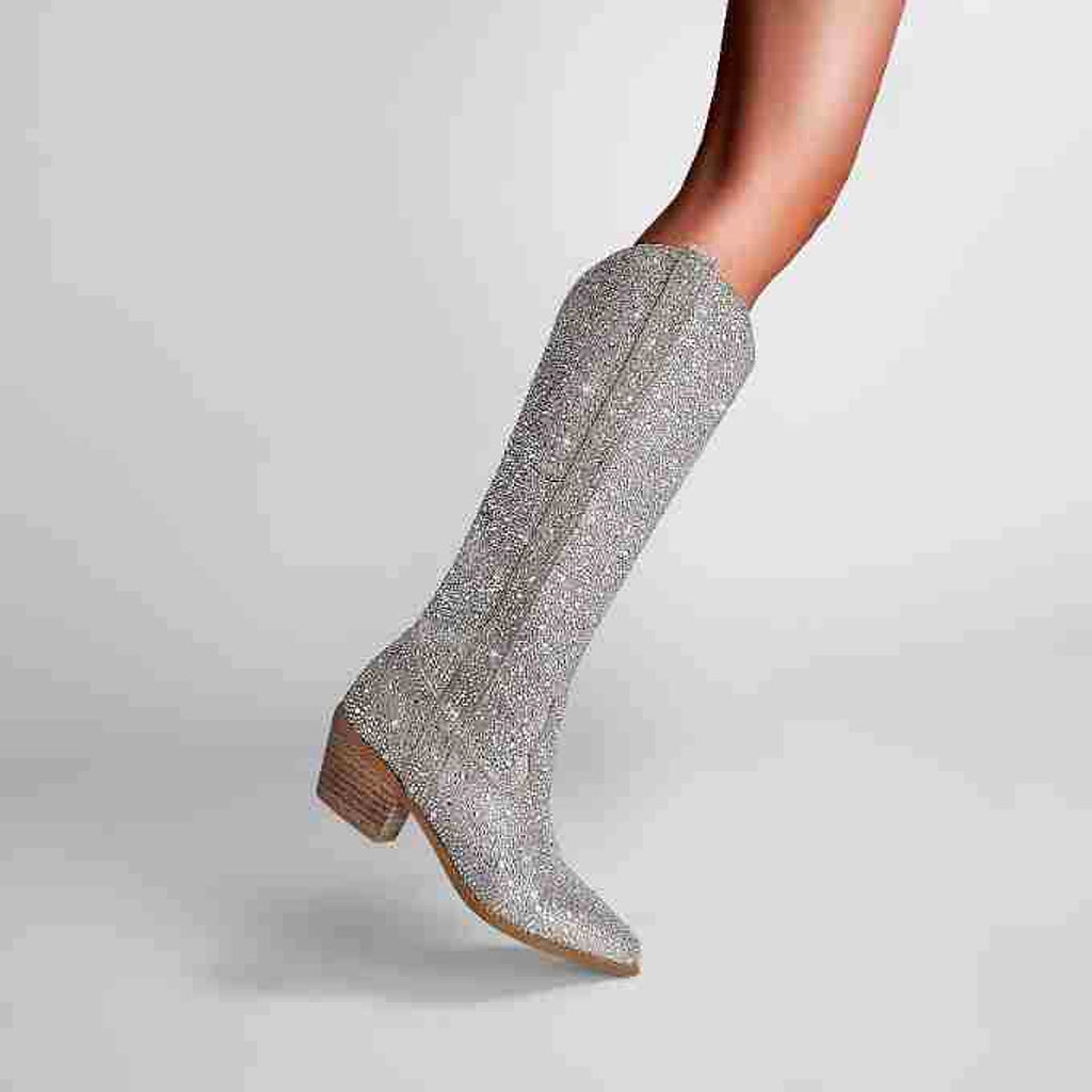 Rhinestone Pointed Toe Straight Boots Glitter-Queen - enhanced image 1