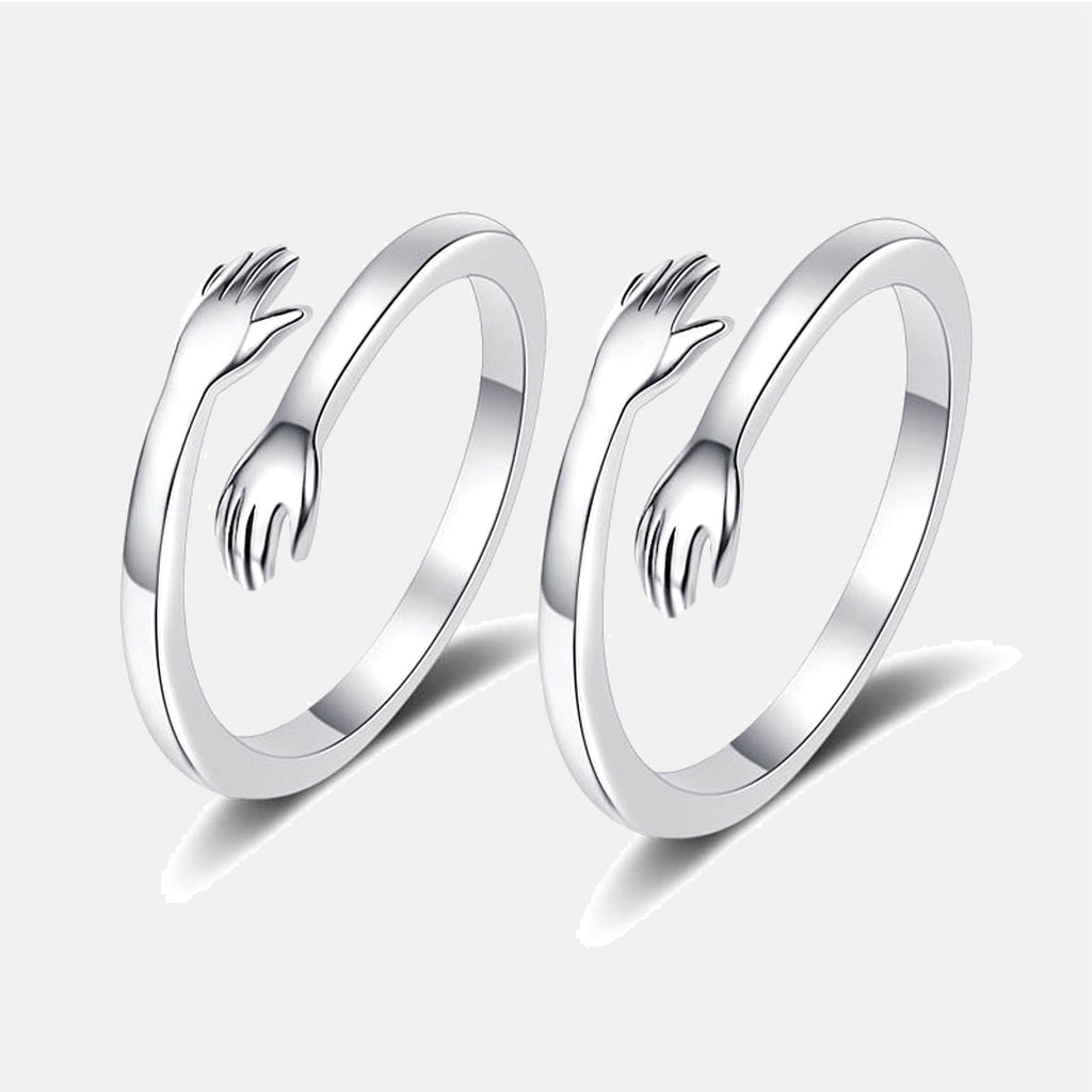 925 Sterling Silver Hug Ring – Adjustable Couple Jewelry - enhanced image 1