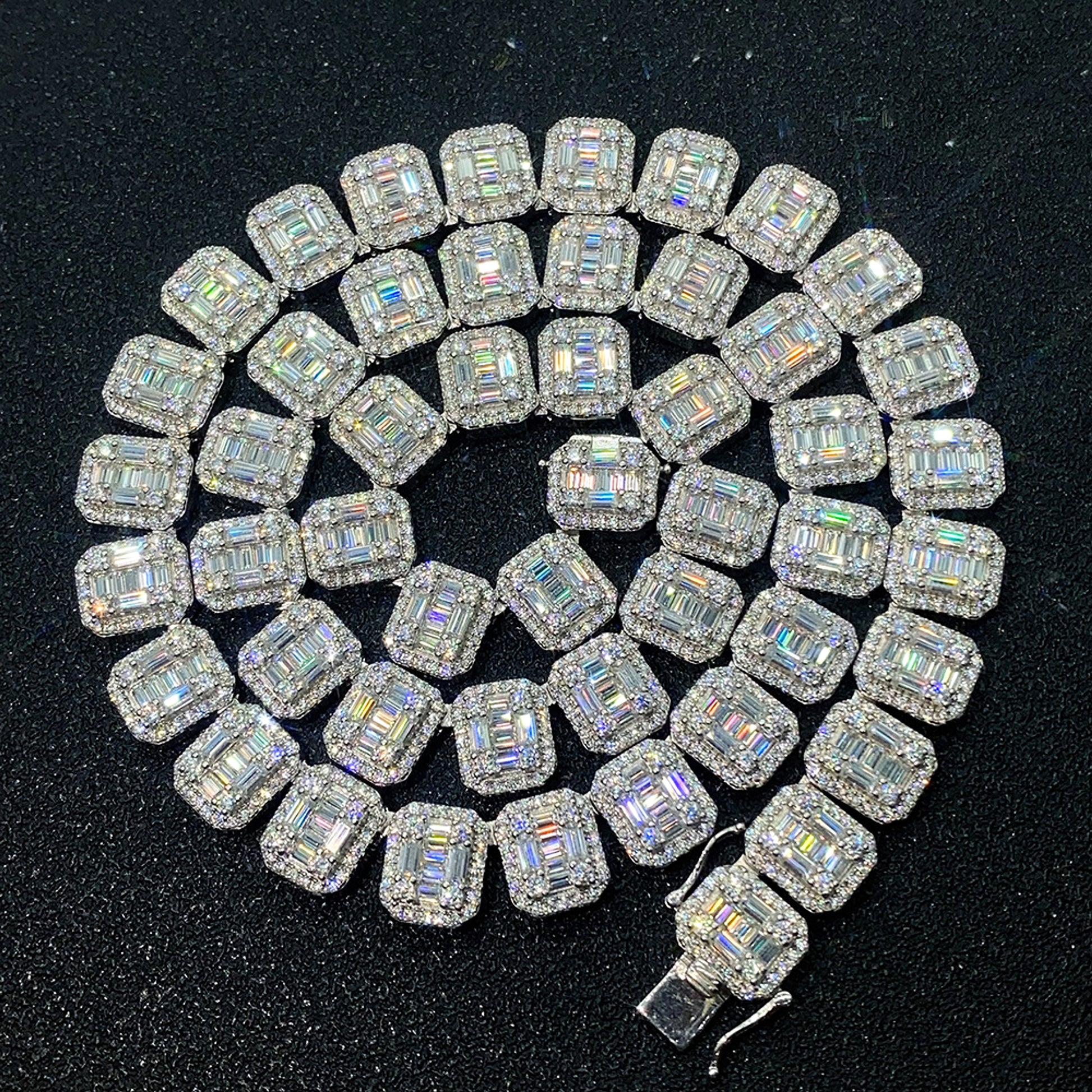 S925 Silver Rectangular Moissanite Cuban Link Chain – Sophisticated and Stylish - enhanced image 1