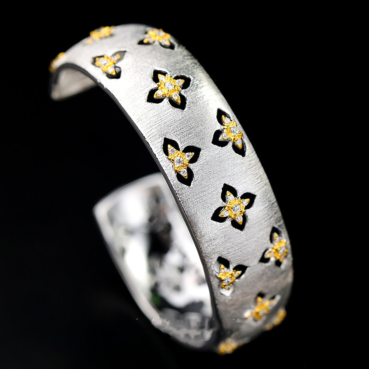 S925 Silver Plated Gold Plated Brushed Openwork Bracelet With Zirconia Stones For Women - enhanced image 1