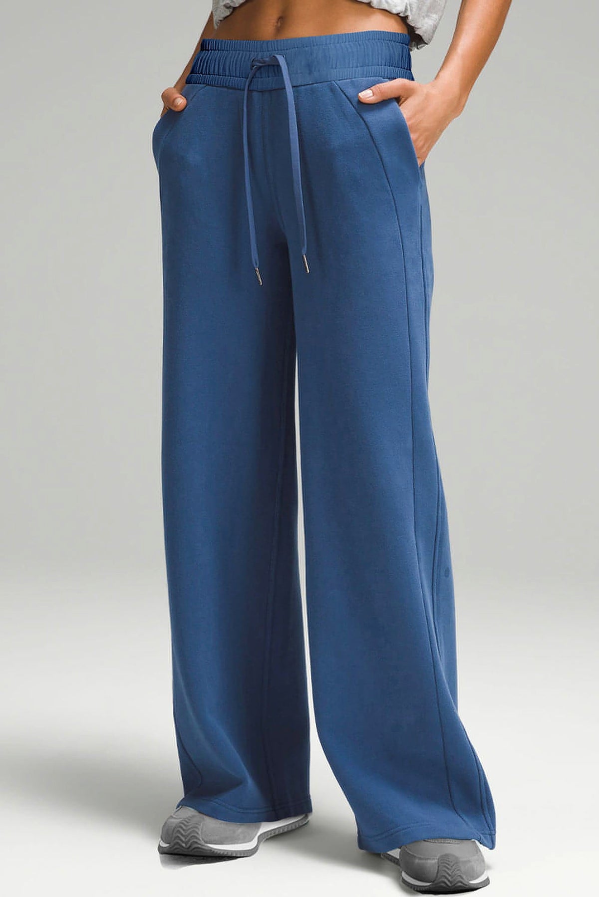 Sail Blue Drawstring High Waist Wide Leg Pocketed Sweatpants - enhanced image 1