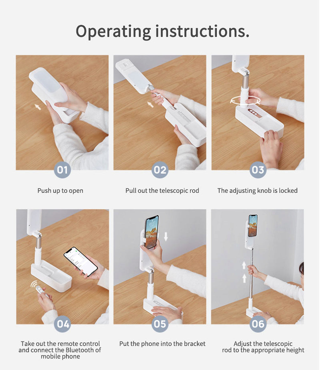 Selfie portable phone holder with lightweight foldable Bluetooth remote control - enhanced image 1