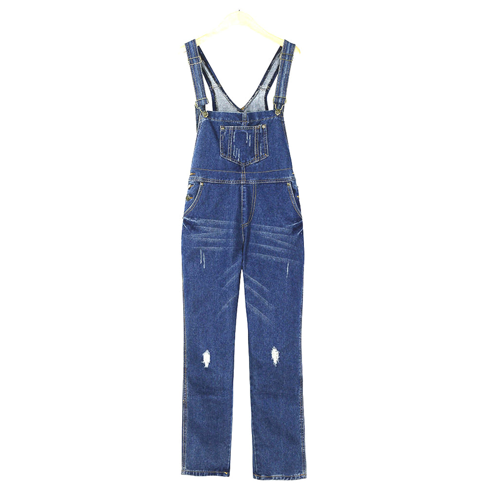 Shredded denim jumpsuit overalls - enhanced image 1