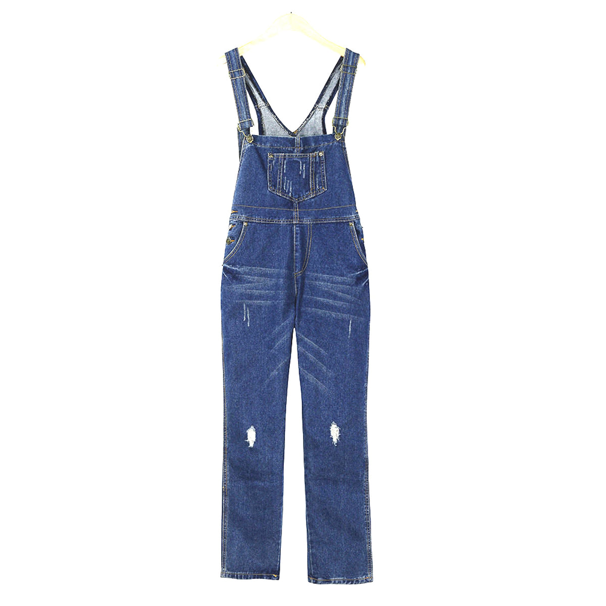 Shredded denim jumpsuit overalls - enhanced image 1