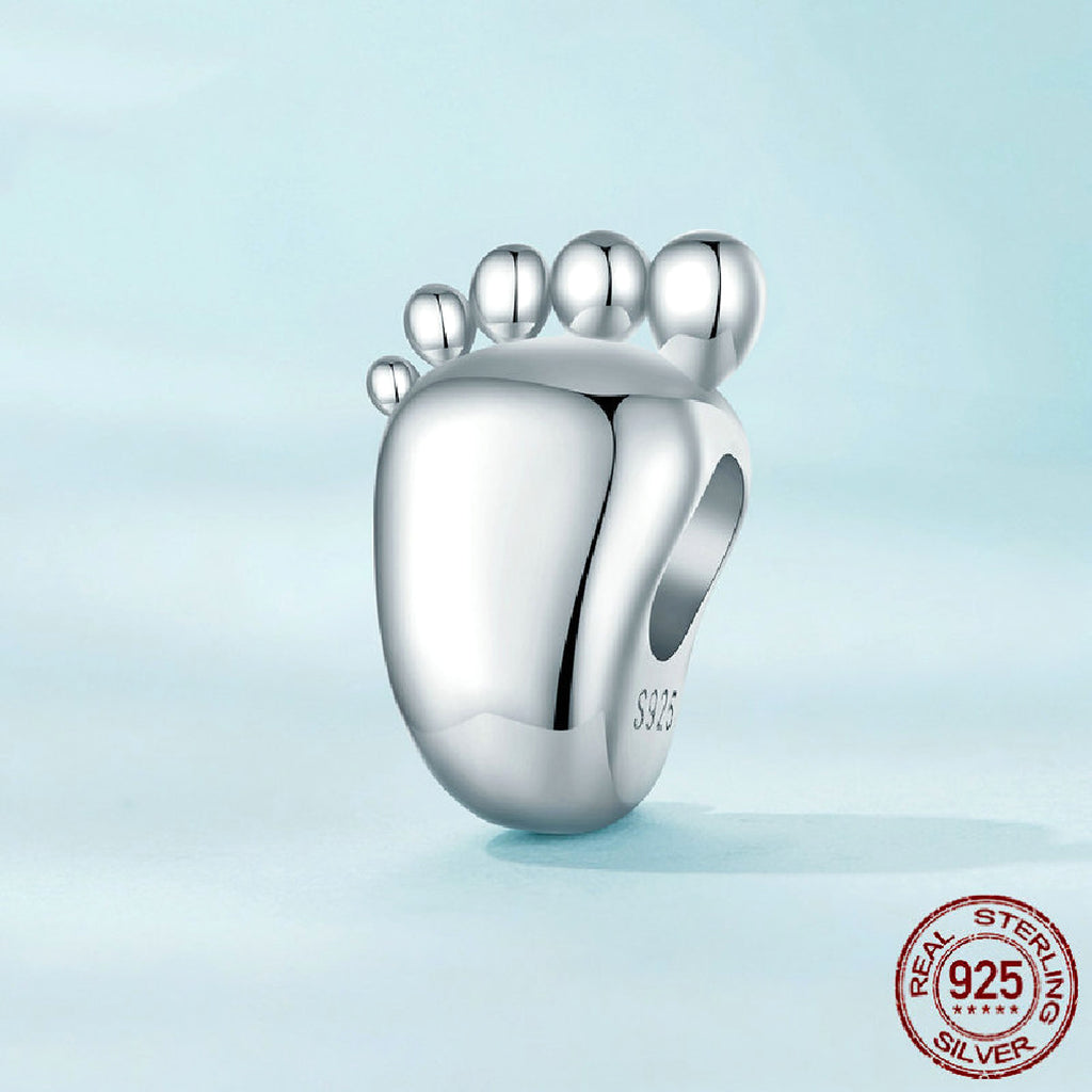 Silver Engraved Baby Footprint Bead – Personalized Charm for Bracelets - enhanced image 1