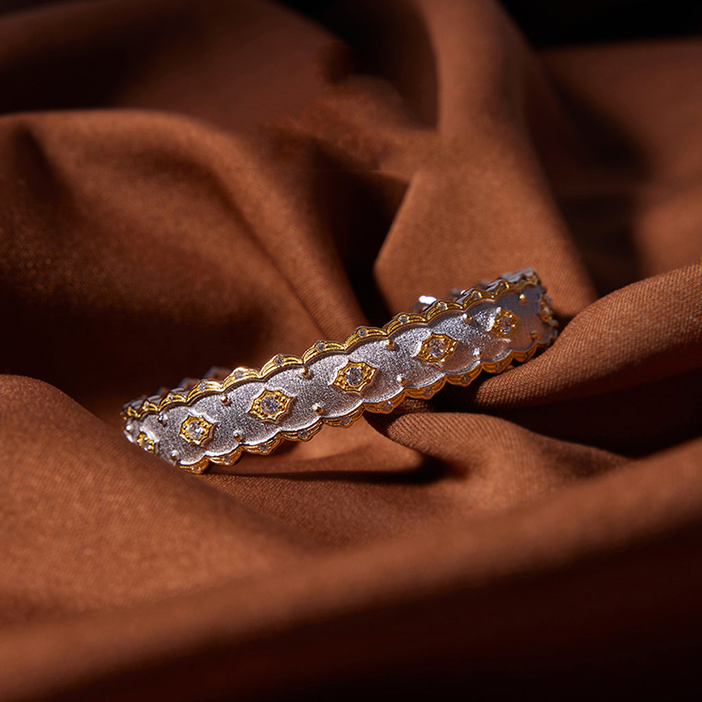 Silver Gold Plated Court Diamond Inlay Bracelet - enhanced image 1