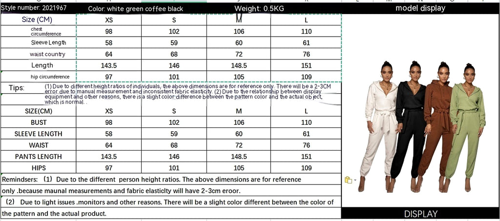 Slim-fit Long Sleeve Solid Color Hooded Half-open Collar Urban Leisure Women's Jumpsuit - enhanced image 1